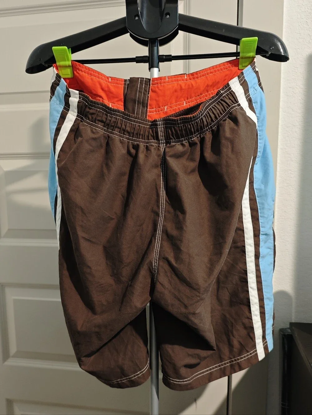 Speedo Men's Brown Swim Shorts with Light Blue Side Panels Drawstring Size L